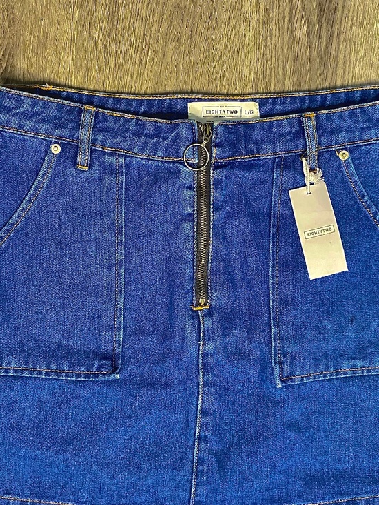 Denim Mini Skirt High Rise 1/2 Length ORing Zipper - Picture 3 of 7